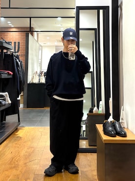 「アイテム（帽子、ブルー系）」を使った、オタケさん（メンズ・162cm）の冬コーディネート