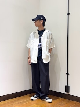 「URBAN RESEARCH（アーバンリサーチ）のSANDWASH LINEN OPEN SHIRTS（シャツ/ブラウス、ホワイト系）」を使った、オタケさん（メンズ・162cm）の夏コーディネート