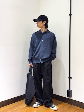 「URBAN RESEARCH（アーバンリサーチ）の『別注』LACOSTE×URBAN RESEARC　KNIT POLO CARDIGAN（カーディガン/ボレロ、ブルー系）」を使った、オタケさん（メンズ・162cm）の秋コーディネート