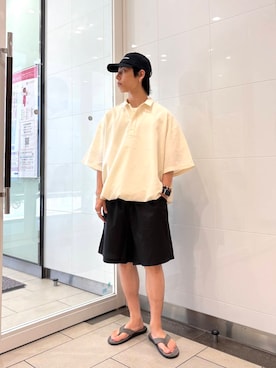 「ISLAND SLIPPER（アイランドスリッパ）のアイテム（サンダル）」を使った、オタケさん（メンズ・162cm）の夏コーディネート