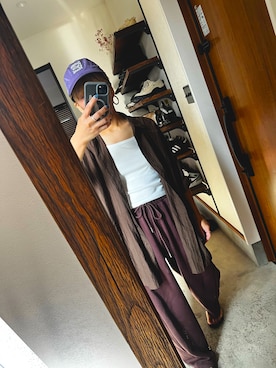 「GU（ジーユー）のアイテム（タンクトップ、ホワイト系）」を使った、naeさん（レディース・155cm）の夏コーディネート