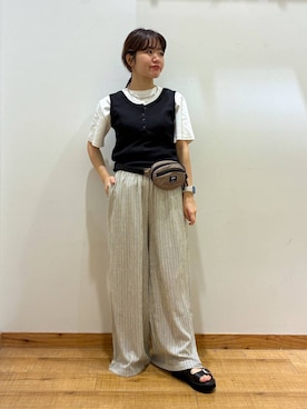 「GLOBAL WORK（グローバルワーク）のBeautee2WAYヘンリー/636773（タンクトップ、ブラック系）」を使った、hironaさん（レディース）の夏コーディネート