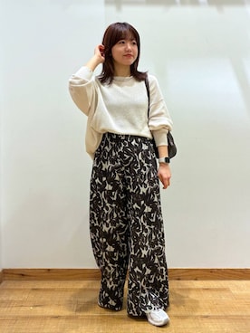 「GLOBAL WORK（グローバルワーク）の楊柳イージーワイドパンツ/636562（その他パンツ、ベージュ系）」を使った、hironaさん（レディース）の春コーディネート