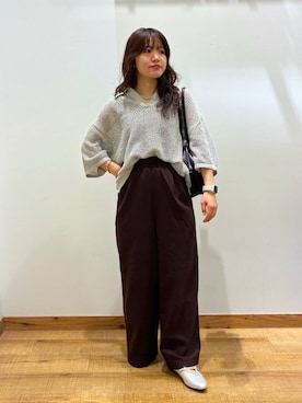 「GLOBAL WORK（グローバルワーク）のメッシュラメポロニット半袖/587686（ニット/セーター）」を使った、hironaさん（レディース・150cm）の秋コーディネート