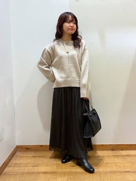 「ハグミーニット_GLOBALWORK」｜「アイテム（ブーツ）」を使った、hironaさん（レディース・150cm）の秋コーディネート