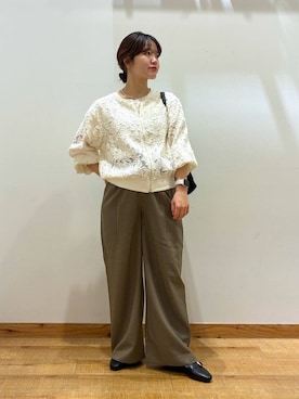 「GLOBAL WORK（グローバルワーク）のジャガードブルゾン/1054074（ブルゾン、ホワイト系）」を使った、hironaさん（レディース）の秋コーディネート
