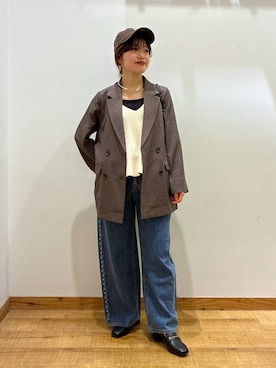 「GLOBAL WORK（グローバルワーク）のGOODデニムアソートワイド/1042802（デニムパンツ、ブルー系）」を使った、hironaさん（レディース）の秋コーディネート