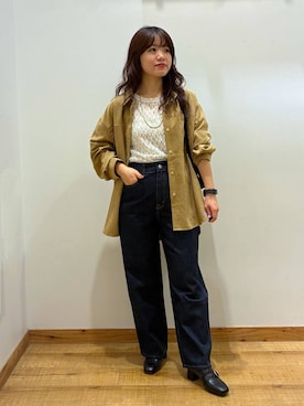 「GLOBAL WORK（グローバルワーク）のGOODデニムバギーパンツ/498388（デニムパンツ）」を使った、hironaさん（レディース・150cm）の秋コーディネート