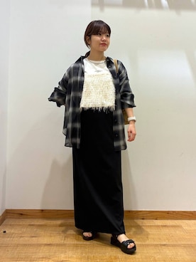 「GLOBAL WORK（グローバルワーク）のリラックスジャージマキシスカート/1049218（スカート、ブラック系）」を使った、hironaさん（レディース）の夏コーディネート