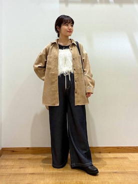「GLOBAL WORK（グローバルワーク）のシルクブレンドクループルオーバー長袖/1051637（Tシャツ/カットソー、ブラック系）」を使った、hironaさん（レディース）の秋コーディネート