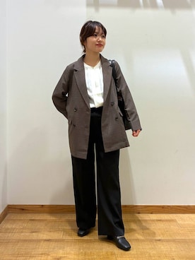 「GLOBAL WORK（グローバルワーク）のらくっションヒールローファー/136033（ローファー、ブラック系）」を使った、hironaさん（レディース）の秋コーディネート