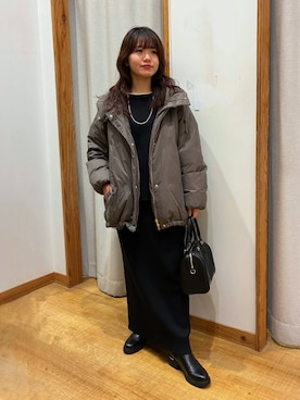 「GLOBAL WORK（グローバルワーク）のエアリュクスダウンフードブルゾン/495695（ダウンジャケット/コート）」を使った、hironaさん（レディース・150cm）の冬コーディネート