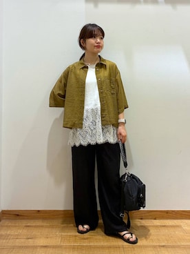 「GLOBAL WORK（グローバルワーク）のエアかるイージーワイドパンツ/636578（その他パンツ、ブラック系）」を使った、hironaさん（レディース）の夏コーディネート