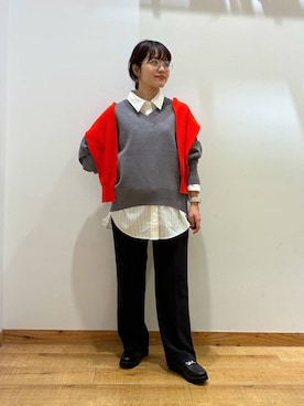「GLOBAL WORK（グローバルワーク）のエアかる厚底ローファー/136031（ローファー、ブラック系）」を使った、hironaさん（レディース）の秋コーディネート