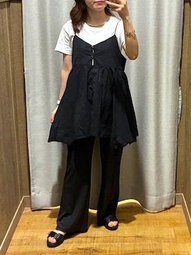 「GLOBAL WORK（グローバルワーク）のアシメヘムキャミチュニック/1017796（シャツ/ブラウス、ブラック系）」を使った、hironaさん（レディース）の夏コーディネート