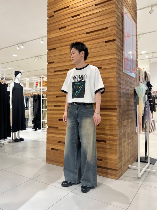 『ユニセックス』ヴィンテージライクデニムワイドパンツ