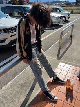 「VINTAGE（ヴィンテージ）のアイテム（スカジャン）」を使った、tyoutyoooさん（メンズ・172cm）の秋コーディネート