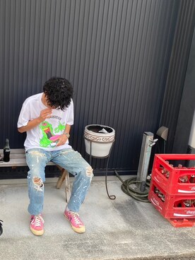 「CONVERSE（コンバース）のアイテム（スニーカー、ピンク系）」を使った、tyoutyoooさん（メンズ）の秋コーディネート