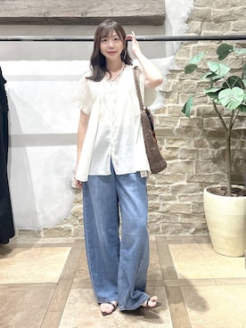 「GLOBAL WORK（グローバルワーク）のGOODデニムバレルCOOL/627009（デニムパンツ、ブルー系）」を使った、airiさん（レディース・158cm）の夏コーディネート