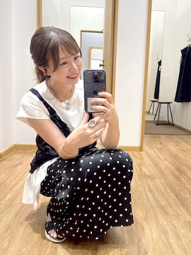 「GLOBAL WORK（グローバルワーク）のひんやり涼しい/フローズン切り替えペプラム/647529（Tシャツ/カットソー、ホワイト系）」を使った、airiさん（レディース・158cm）の夏コーディネート