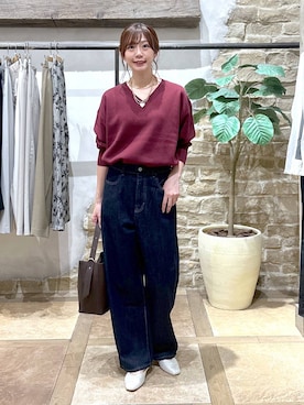 「GLOBAL WORK（グローバルワーク）のGOODデニムバギーパンツ/498388（デニムパンツ）」を使った、airiさん（レディース・158cm）の秋コーディネート