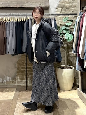 「GLOBAL WORK（グローバルワーク）のエアリュクスダウンフードブルゾン/495695（ダウンジャケット/コート）」を使った、airiさん（レディース・158cm）の冬コーディネート