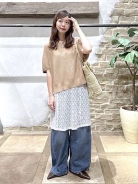 「GLOBAL WORK（グローバルワーク）のGOODデニムバレルCOOL/627009（デニムパンツ、ブルー系）」を使った、airiさん（レディース・158cm）の夏コーディネート
