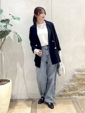 「GLOBAL WORK（グローバルワーク）のGOODデニムバギーパンツ/498388（デニムパンツ）」を使った、airiさん（レディース・158cm）の秋コーディネート