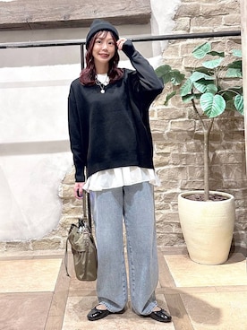 「GLOBAL WORK（グローバルワーク）のGOODデニムバギーパンツ/498388（デニムパンツ）」を使った、airiさん（レディース・158cm）の秋コーディネート