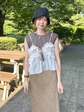 「ベーシック/シンプル」｜「アイテム（チュニック）」を使った、airiさん（レディース・158cm）の夏コーディネート