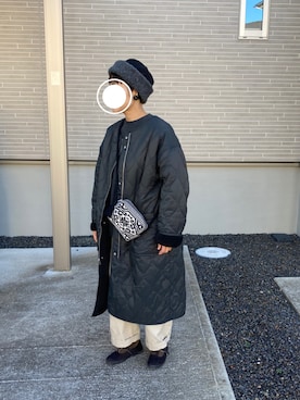 「coen（コーエン）のアイテム（ノーカラーコート）」を使った、やんさん（レディース・154cm）の冬コーディネート