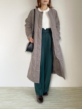 「coca（coca）（コカ）のアイテム（ノーカラーコート）」を使った、Nanaさん（レディース・150cm）の秋コーディネート