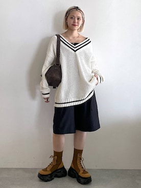 「キッズ服」｜「アイテム（ブーツ）」を使った、mitaさん（レディース・155cm）の夏コーディネート