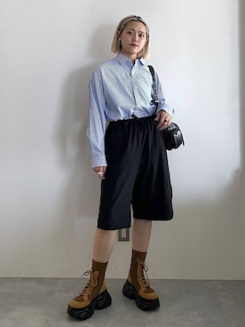 「キッズ服」｜「アイテム（ブーツ）」を使った、mitaさん（レディース・155cm）の秋コーディネート