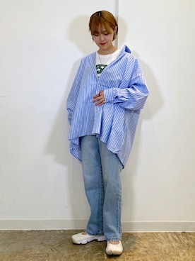 「ビッグシャツ」｜「アイテム（その他）」を使った、mitaさん（レディース・155cm）の夏コーディネート