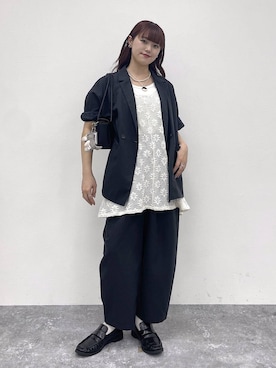 「studio CLIP（スタディオクリップ）のリネン混Wウエストテーパードパンツ（その他パンツ、その他）」を使った、mitaさん（レディース・155cm）の春コーディネート