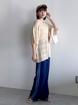 「ジャージーパンツ」｜「アイテム（キャップ）」を使った、mitaさん（レディース・155cm）の春コーディネート