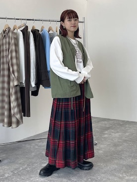 「アイテム（スカート）」を使った、mitaさん（レディース・155cm）の秋コーディネート