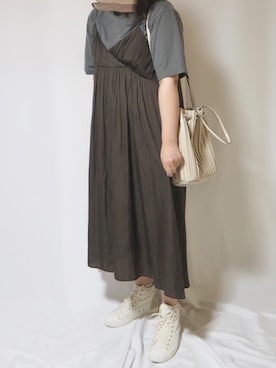 「URBAN RESEARCH（アーバンリサーチ）のヴィンテージサテンBACKリボンキャミソールワンピース（ワンピース）」を使った、こーん。さん（レディース・166cm）の夏コーディネート