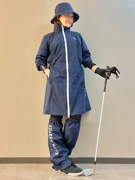 「adabat（アダバット）の【ADABAT NAVY】レインハット（ハット、ブルー系）」を使った、maicoさん（レディース・156cm）の秋コーディネート