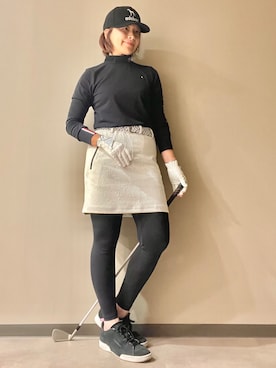 「adabat（アダバット）の【新レーベル ADABAT NAVY】UVカット/吸水速乾 インナー長袖モックネックT（Tシャツ/カットソー、ブラック系）」を使った、maicoさん（レディース・156cm）の秋コーディネート