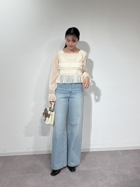 「PROPORTION BODY DRESSING（プロポーションボディドレッシング）の＜ａ＞シャーリングフリルキャンディースリーブブラウス / 1216210906（シャツ/ブラウス、ホワイト系）」を使った、fukaさん（レディース・161cm）の秋コーディネート
