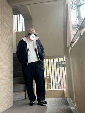 「ワイドシルエット」｜「アイテム（キャップ）」を使った、moumouさん（メンズ・170cm）の冬コーディネート
