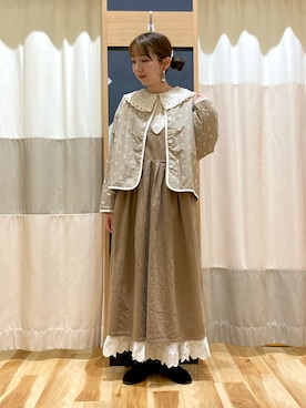 「レーススカート」｜「アイテム（ノーカラージャケット）」を使った、natsumeさん（レディース・162cm）の冬コーディネート