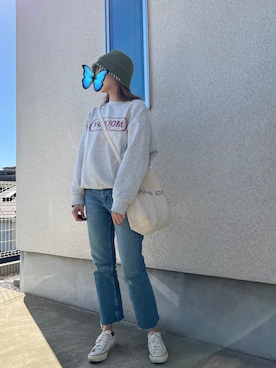 「フリンジデニム」｜「アイテム（帽子）」を使った、Pentas🦋さん（レディース・163cm）の冬コーディネート