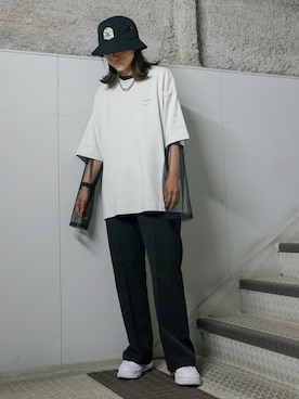 「JUNRED（ジュンレッド）のアイテム（帽子）」を使った、KONOMIさん（レディース・158cm）の夏コーディネート