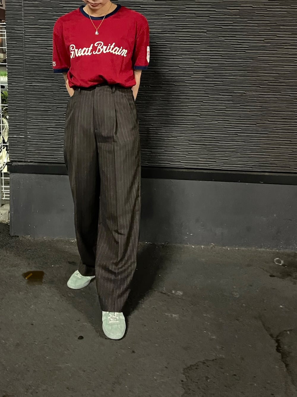 bonbon store ストライプストレートスラックス B5068 ストライプ