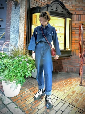 「アイテム（つなぎ/オールインワン）」を使った、nnさん（レディース・157cm）の秋コーディネート