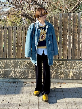 「アイテム（シューズ、イエロー系）」を使った、nnさん（レディース・157cm）の冬コーディネート