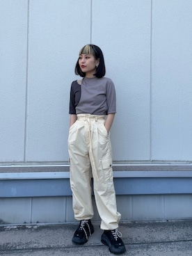 「アイテム（カーゴパンツ、イエロー系）」を使った、Nazcaさん（レディース・152cm）の春コーディネート